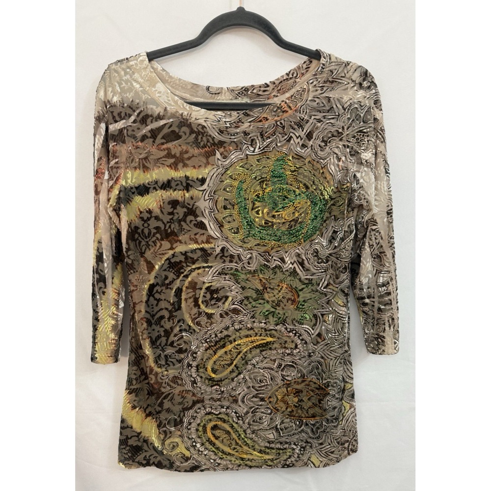 VTG Y2K Carrie Allen Velvet Burnout Top Embellished Grunge‎ Womens Size L